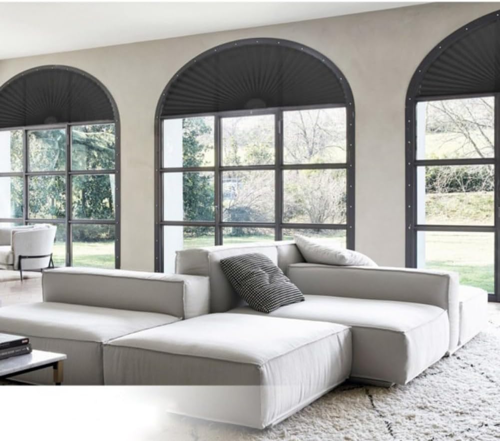 Jlong 4 Pack Arch Window Shades Half Circle Pleated Blinds No Drilling Self Adhesive Light Filtering Pleated Fabric Shade Stick on Arched Window Covering for Bedroom Living Room Kitchen Bathroom