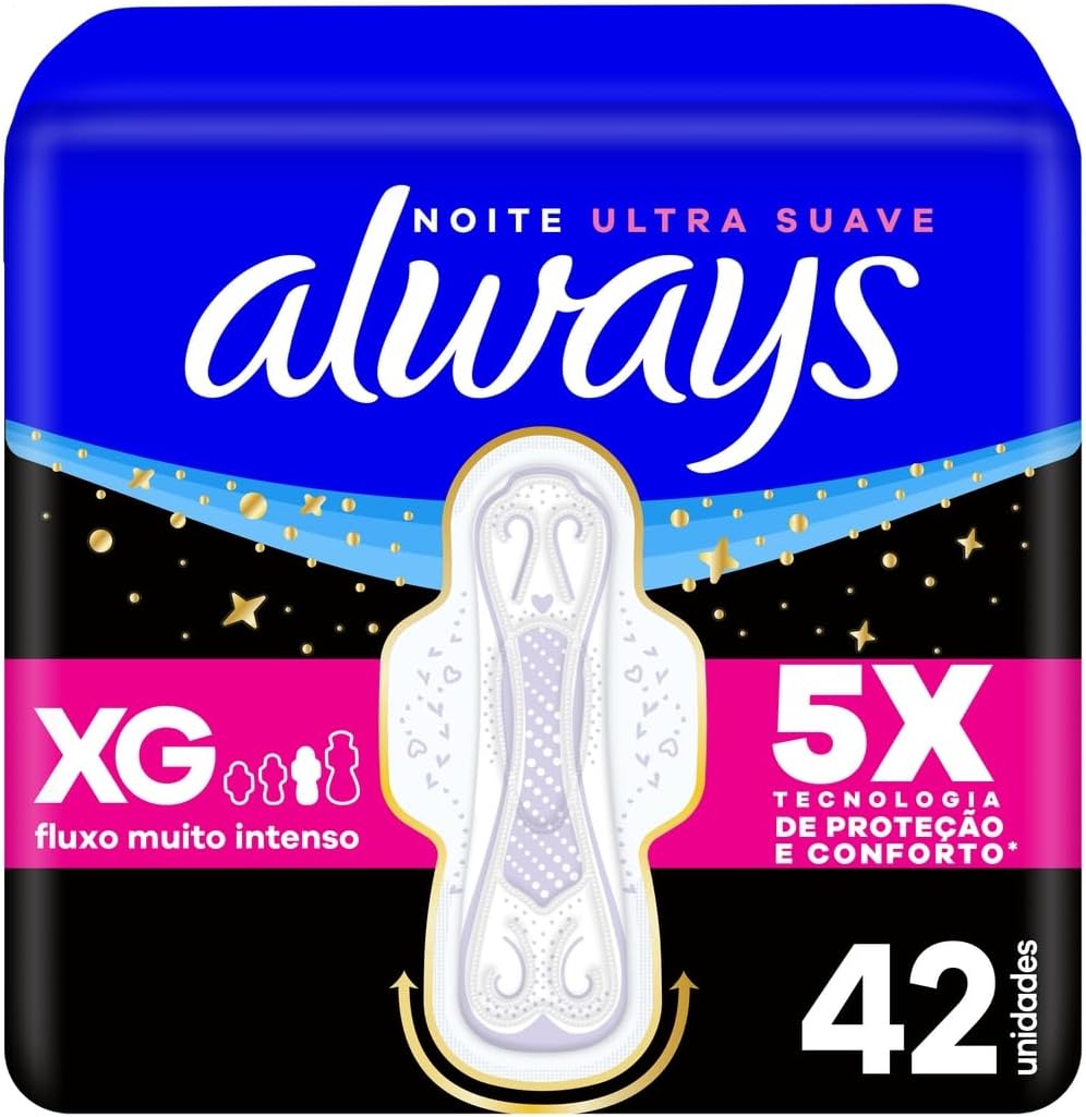 Always Noites Tranquilas Suave, Absorvente Tamanho XG, 42 Unidades