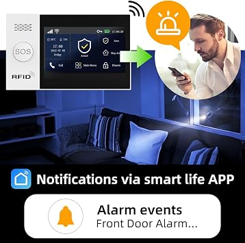 PGST Alarm System 26-Piece Home Alarm System House with App WLAN+ 4 G Alarm System Set with Window Door Sensors Motion Sensor RFID and Remote Controls Works with Alexa