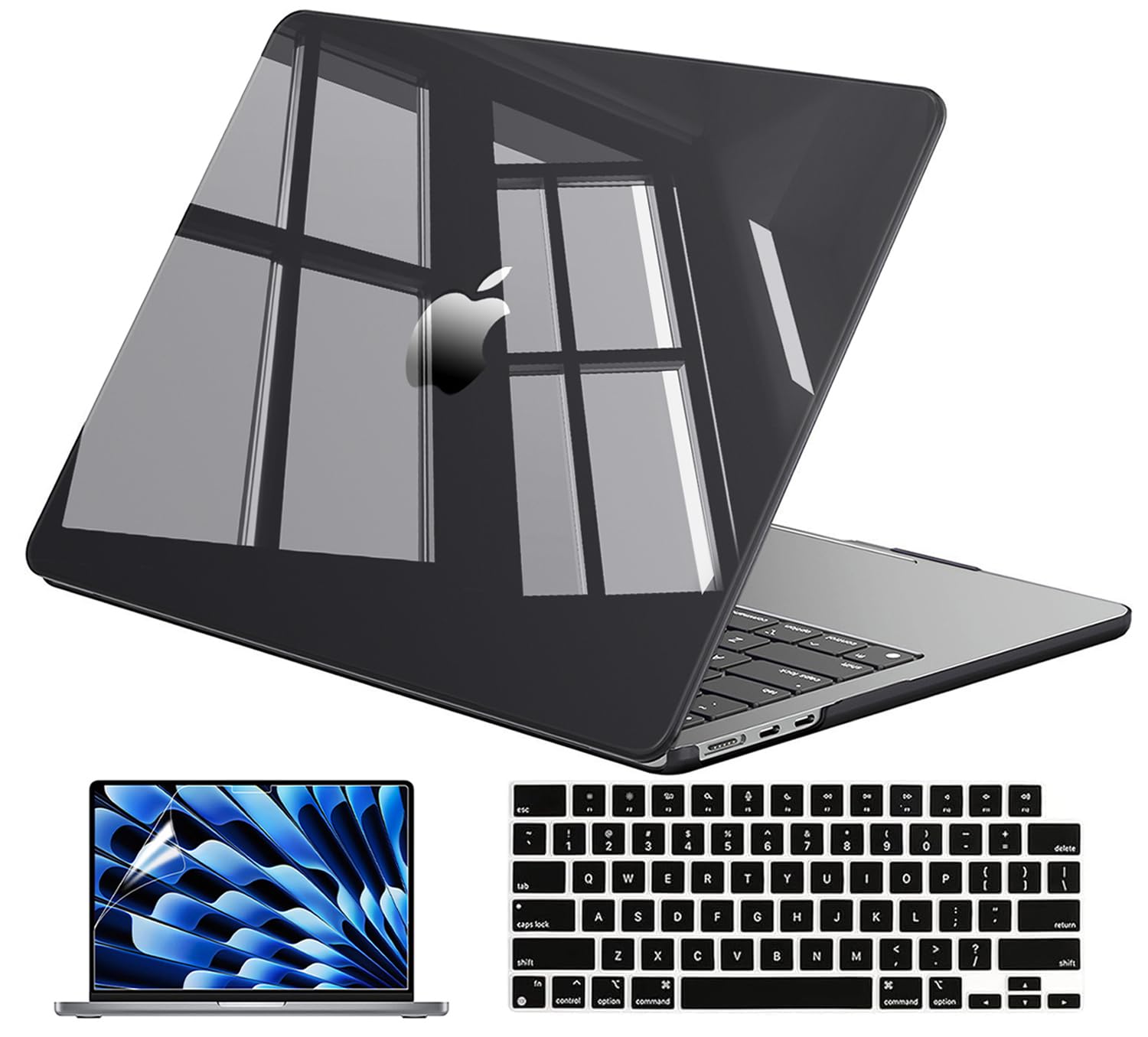 EooCoo Case for MacBook Air 15 inch M5 M4 M3 M2 2026-2023, Crystal Black