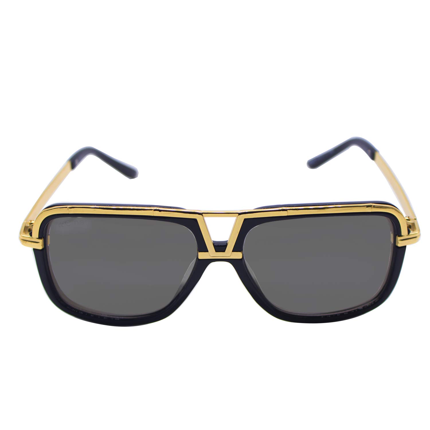tecmac 18002 Square UV400 Protected Grey Mirror Lense Sunglasses | Unisex | Gold - Black & Grey