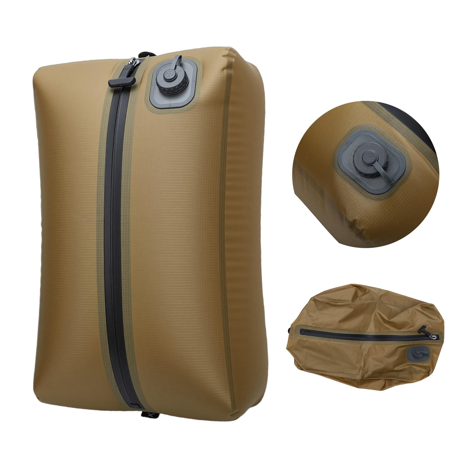 Bolsas de Vacío de Viaje Reutilizables de 20 Litros con Bomba Incorporada, Compresión que Ahorra Espacio para Ropa, Ideales para Acampar y Mochilear, Poliéster Duradero (Caqui)