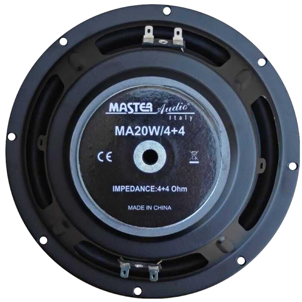 MASTER AUDIO 1 MA20W/4+4 Caisson de Basse 20 cm 200 mm 8" 150 Watts rms 300 Watts Max Double Bobine 4 + 4 ohm Dual Voice Coil Suspension Gomme, 1 pièce