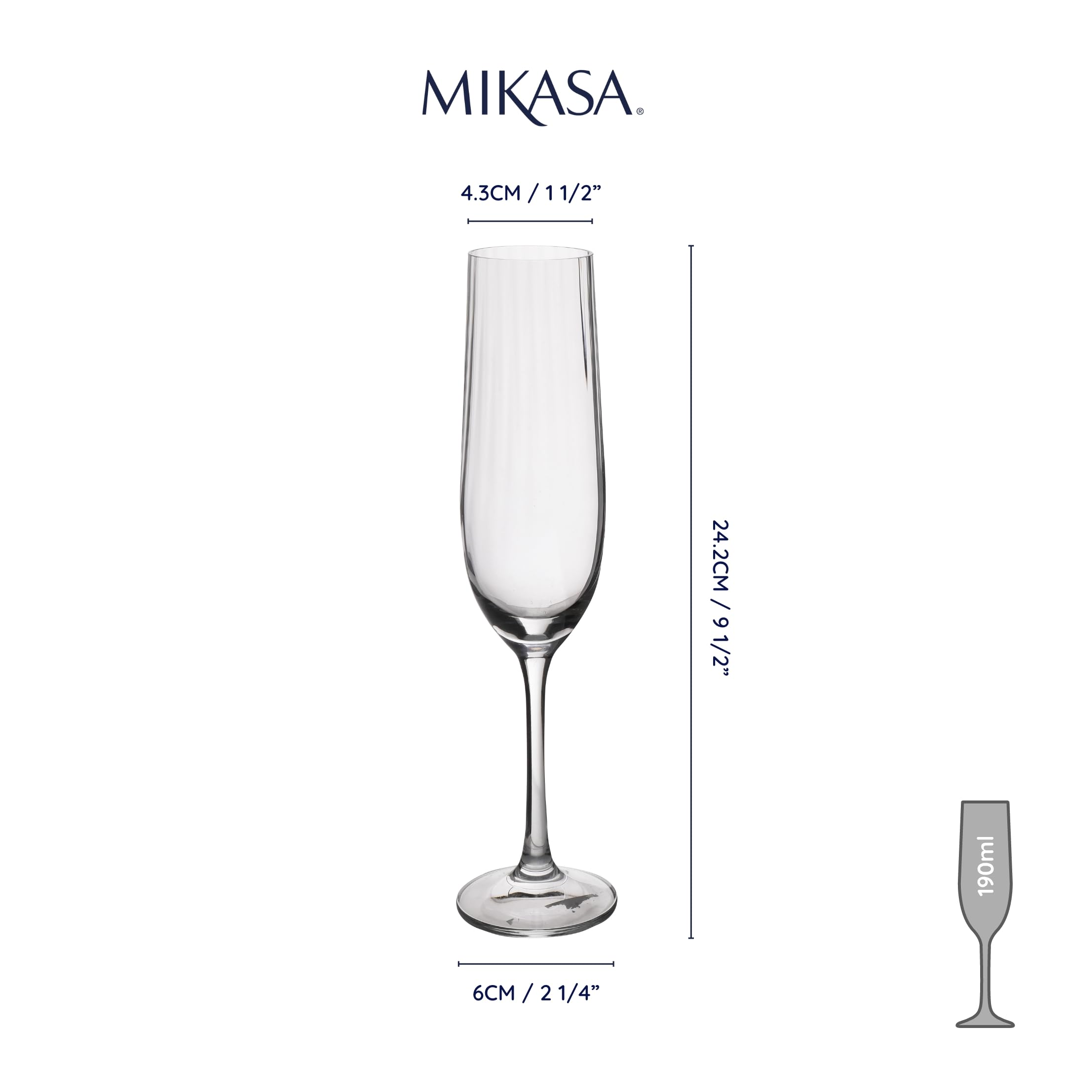Mikasa Treviso Copas de cristal, 190 ml, juego de 4 sin plomo, copas de champán con efecto ondulado para celebraciones