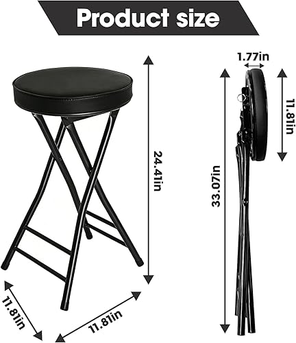 Miniatura 3 de Gluck Plants Taburete plegable de 24 pulgadas, plegable, portátil, plegable, de altura, silla acolchada de cuero para adultos, para cocina, sala de