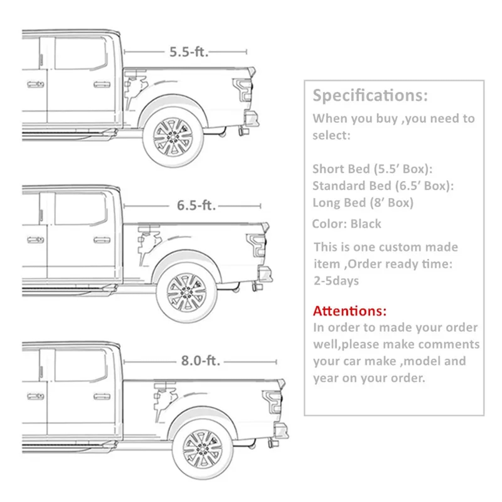 Telo Per Cassone Per Camion Copricassone for camioncino impermeabile Per Sicurezza Delle Merci(Black,5.5-ft. Bed)