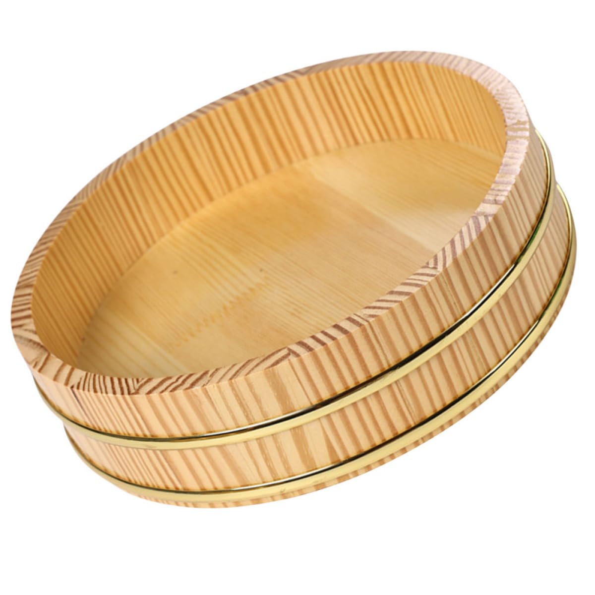 Cuenco Capacidad Grande de Madera con Borde Dorado Hangiri Japonés Elegante y Refinado para Sushi y Sashimi para Reuniones Familiares y Mesa de Comedor
