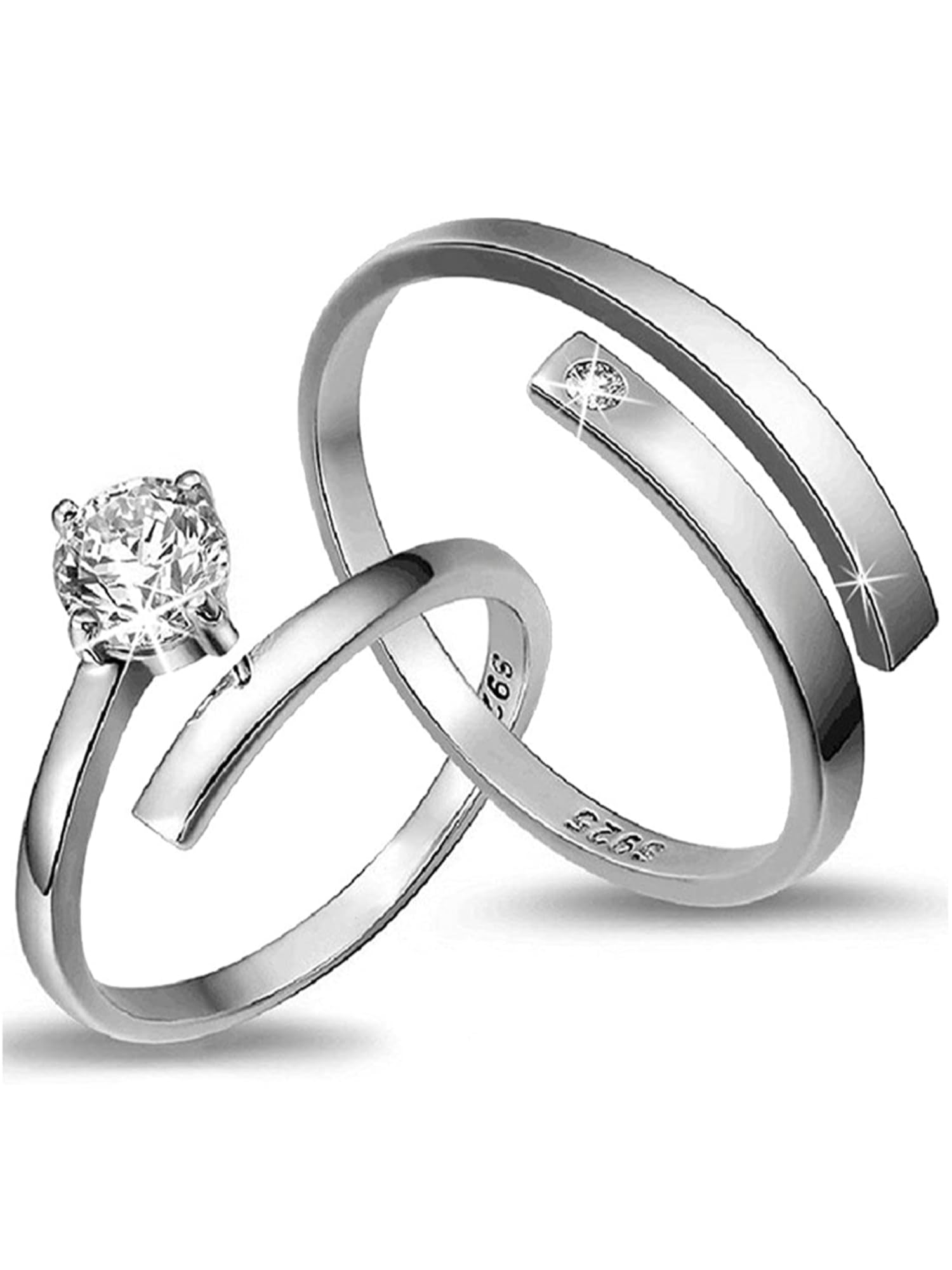 Bohey by KARATCART Designer Silver-Tone His & Hers Adjustable Couple Ring Set for Men & Women-picture-10