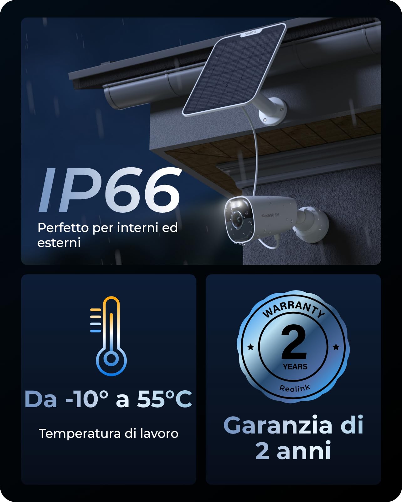 Reolink 4K Telecamera WiFi Esterno Senza Fili, 8MP Telecamera Batteria/Solare con Visione Notturna a Colori, Rilevamento Smart, Allarme, Impermeabile, microSD/Cloud, Argus Eco Ultra+Pannello Solare