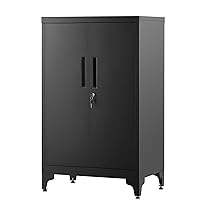 SONGMICS Armadietto in Metallo, Mobiletto Multiuso, Armadio a 2 Ante da Ufficio, Mobile con Serratura, in Acciaio, per Studio Soggiorno, Nero Opaco OMC012B01