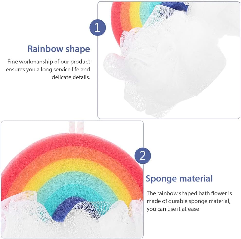 Rainbow Bath Sponge for Kids 7.87 Inch Soft Shower Puff Loofah Mesh Exfoliating Body Scrubber Baby Bath Accessory - Image 5
