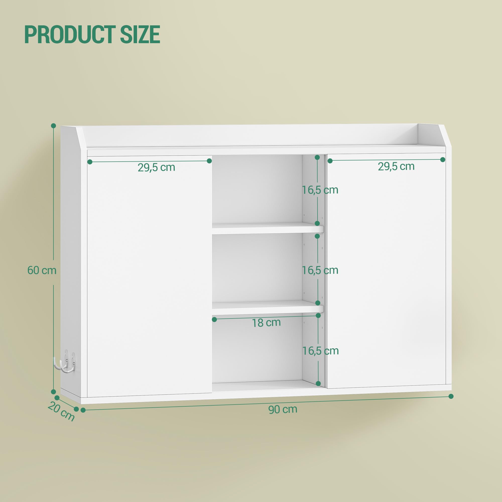 Hzuaneri Mobiletto Bagno Sospeso, Mobile Bagno Sospeso con Ripiani Regolabili, Dotato di Ante Scorrevoli e Scomparti Aperti, Adatto per Bagno, Cucina e Lavanderi, 20 x 90 x 60 cm, Bianco BC40203X