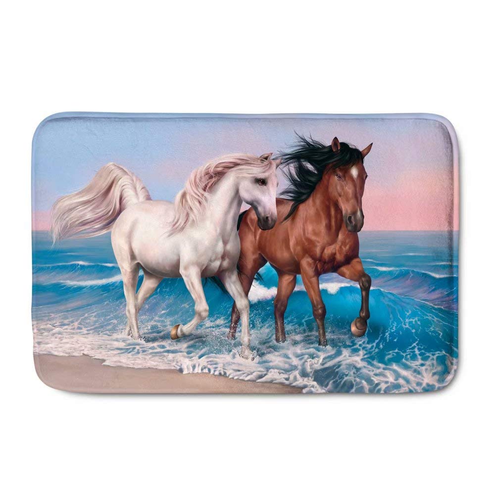 chaqlin Couple Horse Running Print Doormat,Absorbent Flannel Skid-Resistant Rubber Bathroom Mats Area Rugs Welcome Doormats For Shower Accessories