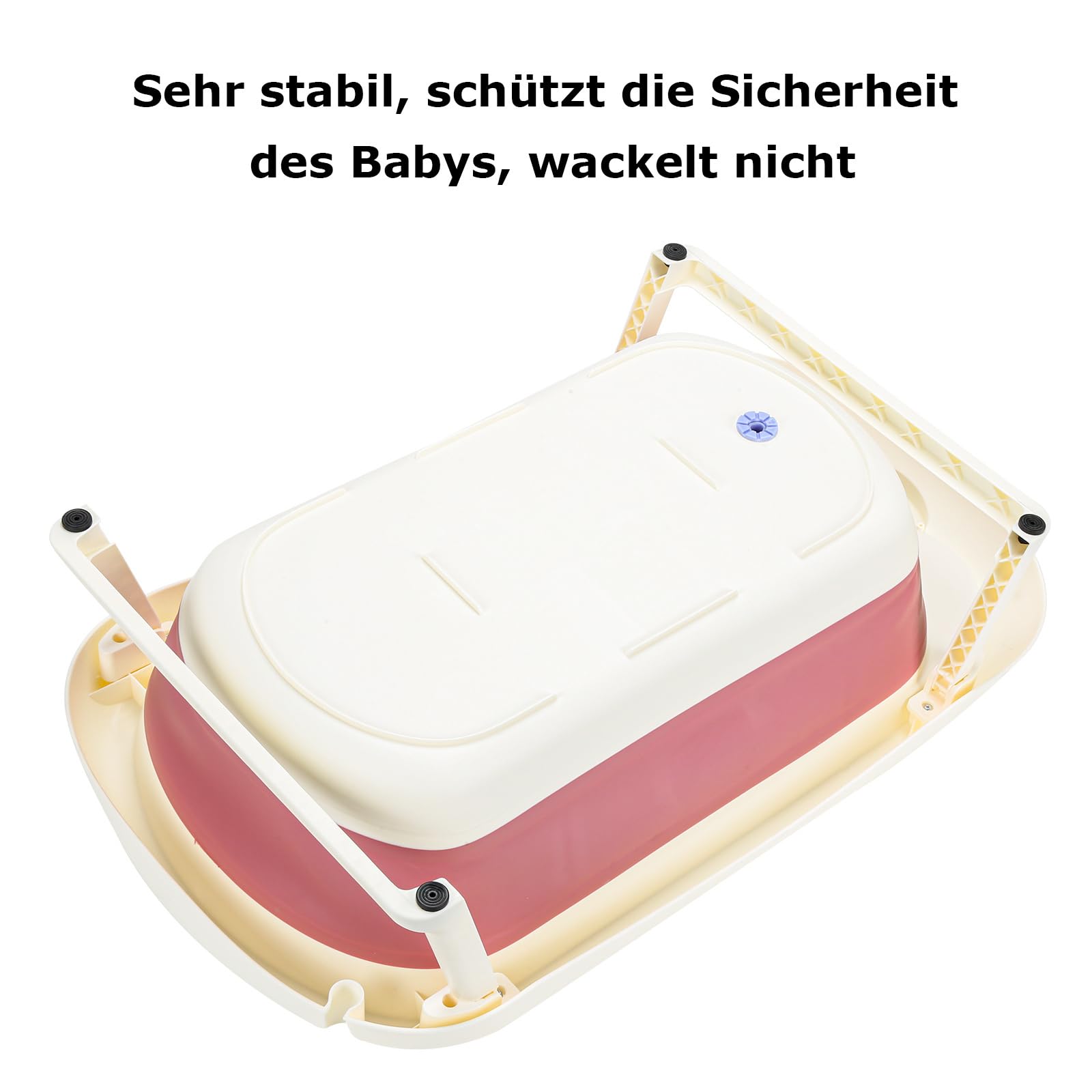 Bañera plegable para bebé de 50 l con inserto de baño, indicador de temperatura y tapón de agua que cambia de color, antideslizante y estable, color rosa