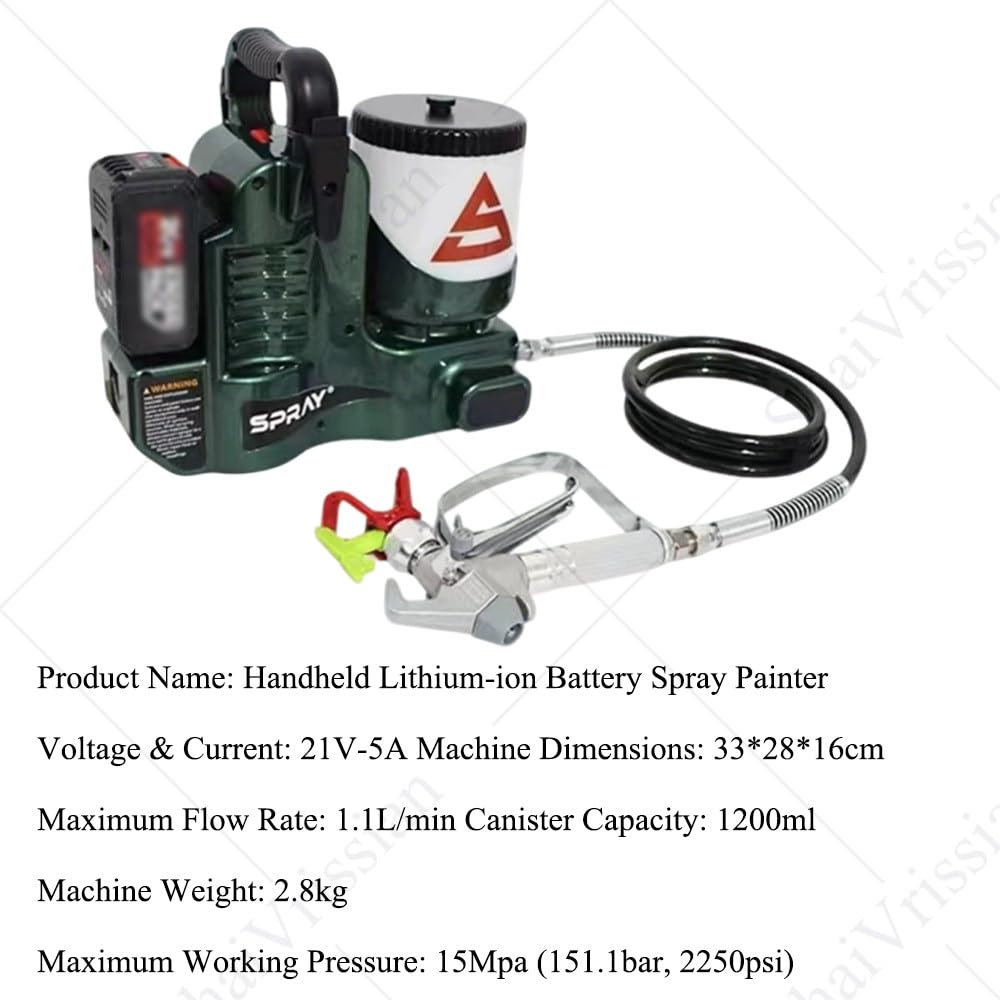 Przenośny Pistolet Natryskowy Airless, Bezprzewodowy, Z Akumulatorem 21 V, 6 Stopni Prędkości, Przepływ 1,1 L/Min, Idealny Do Prac Remontowych Na ścianach I Metalu Green