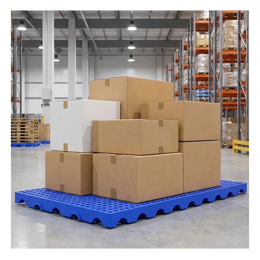 Pallet in plastica leggera per cantina e garage, resistenti all'umidità (100 x 80 x 5 cm) ideali per la progettazione di merci a griglia per una maggiore stabilità