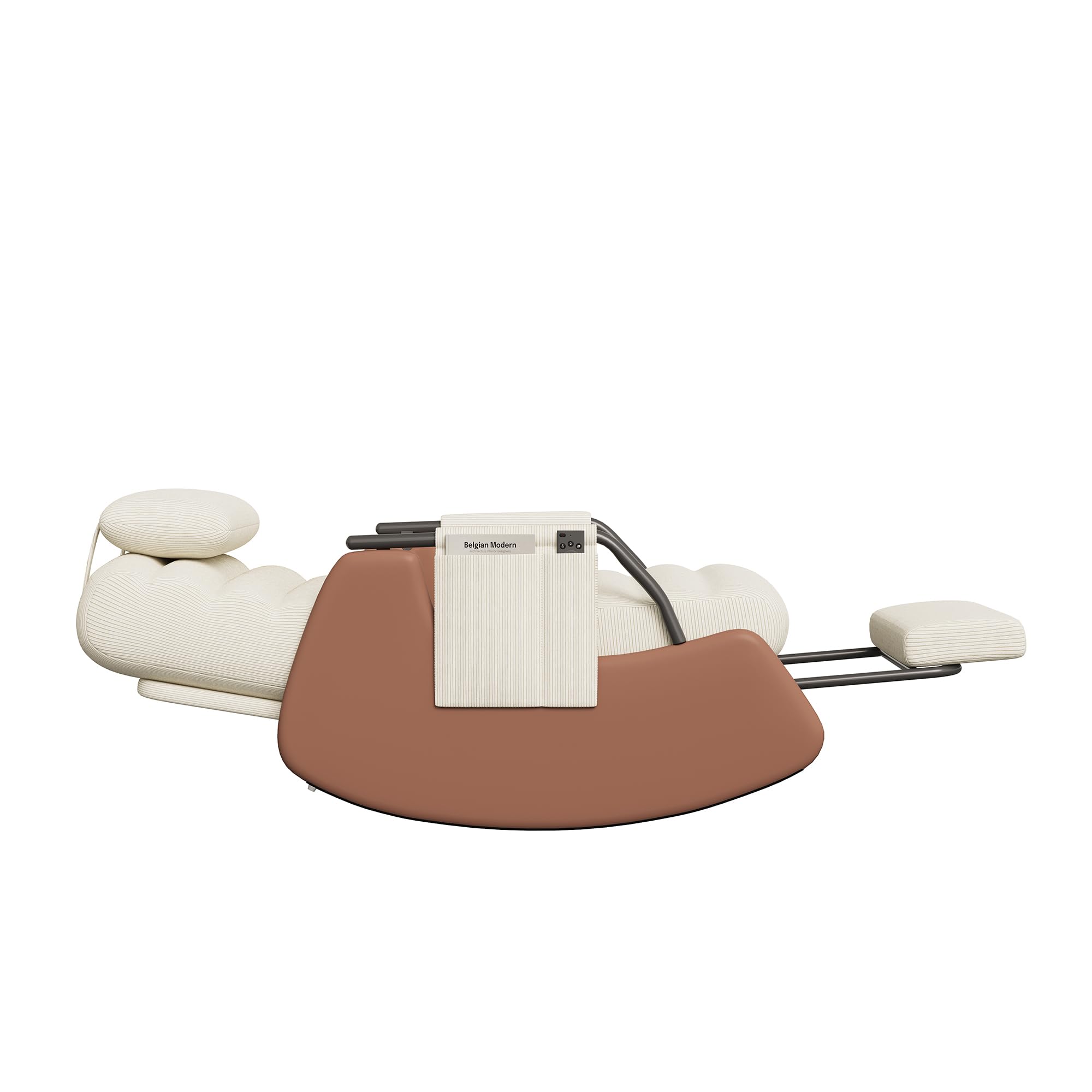 Schaukelstuhl mit ausziehbarer Fußstütze & Kopfstütze, Relaxsessel 3-stufig verstellbar, Kuscheliger Teddy-Fleece Lesesessel in Beige mit braunem PU-Leder, Moderner Fernsehsessel für Wohnzimmer
