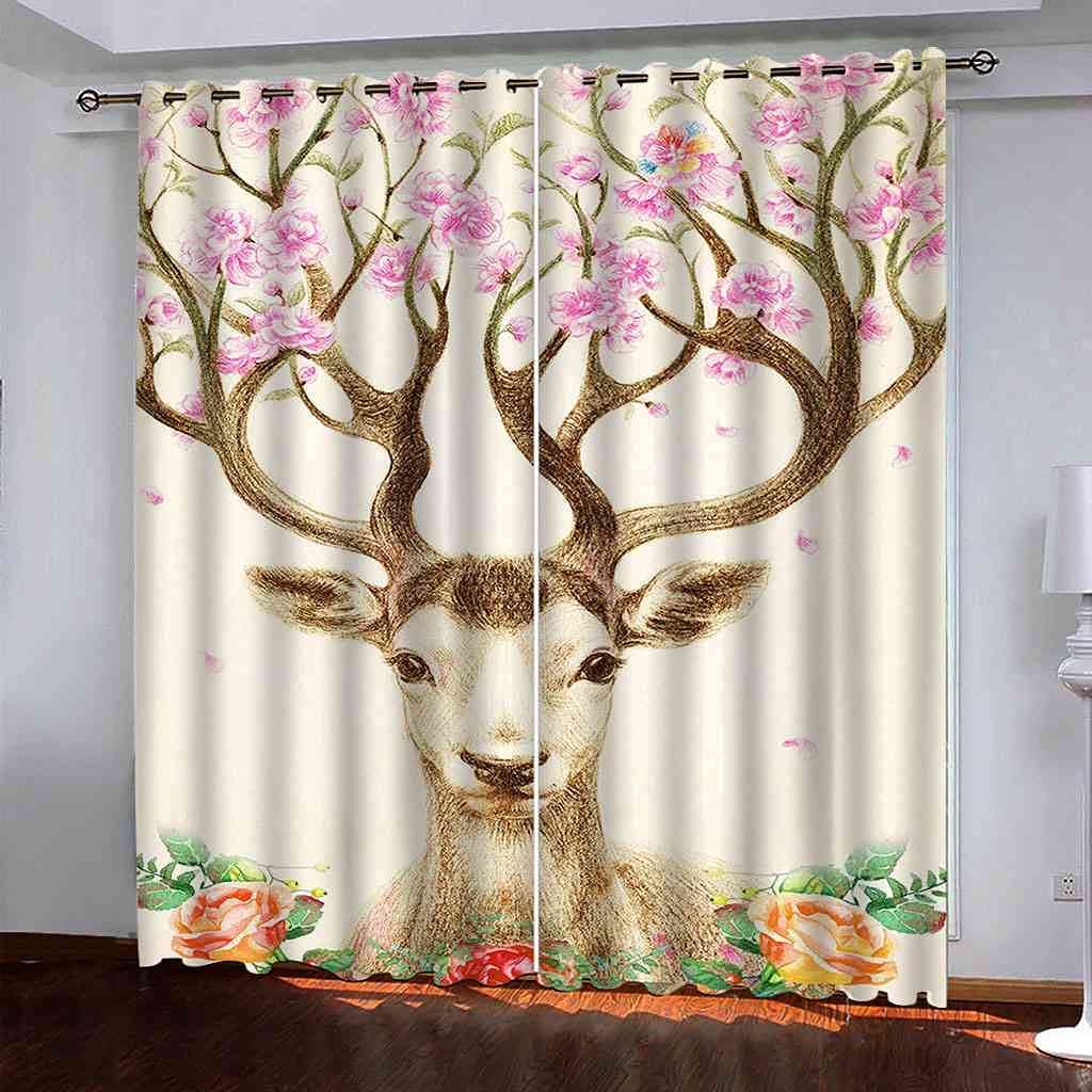 Rideaux isolants thermiques phoniques enfant motif 3D wapiti