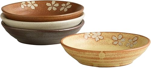 Fuji Blossom - Juego de 4 cuencos pequeños de cerámica de inspiración rustica japonesa para guarniciones, versátil juego de cuencos para pellizcar,