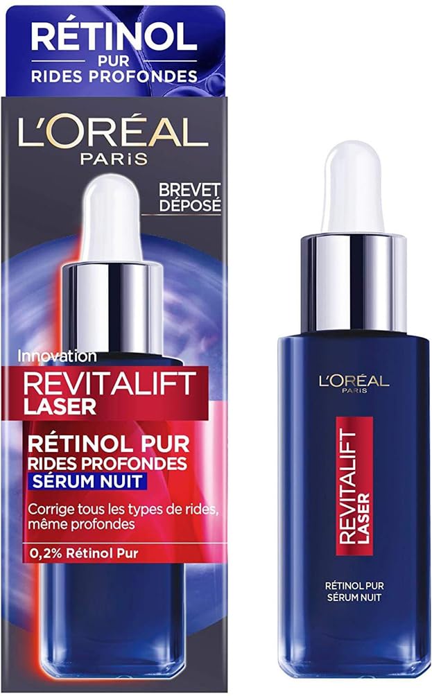 L'Oréal Paris - Retinol Anti-Wrinkle Night Serum - Special Anti-Aging Facial Care for Deep Wrinkles - Firming & Supple Skin - All Skin Types - Revitalift Laser - 30 ml