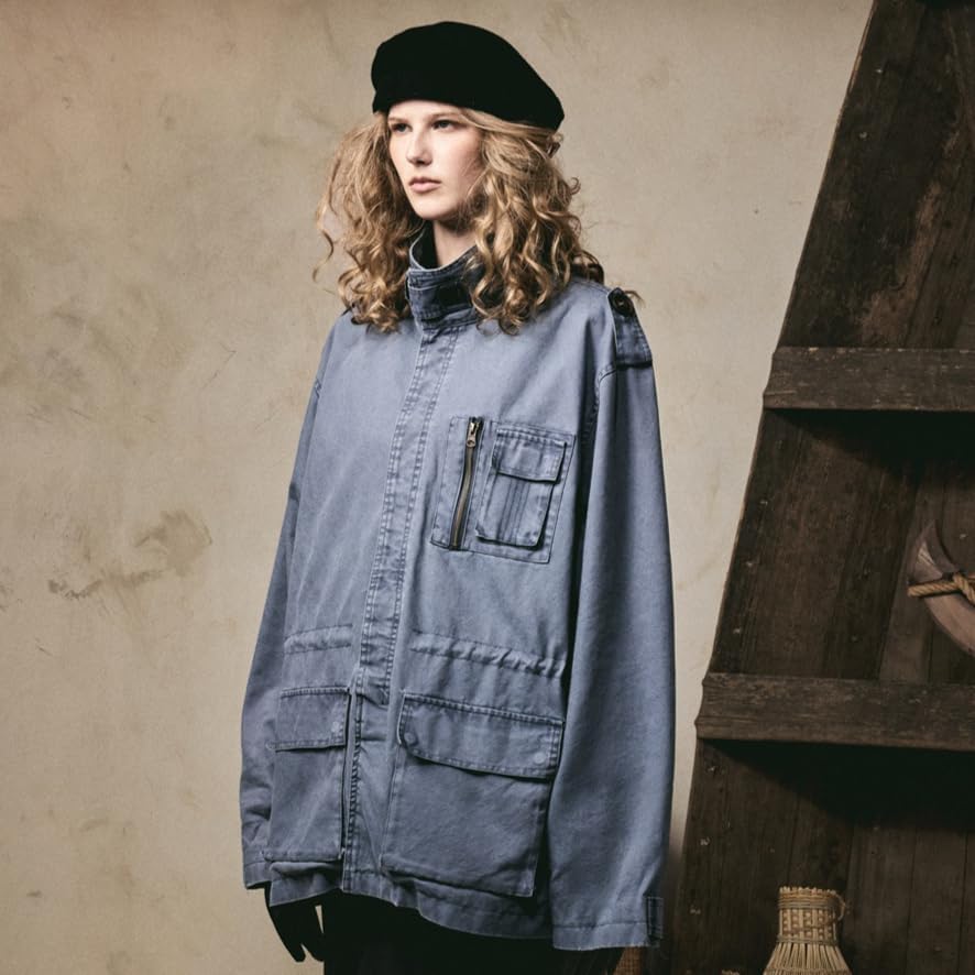 [Maidisly] ヴィンテージ デニムジャケット 軍用仕様 立体裁断 オールシーズン対応 ワークウェア ユニセックス アウトドア