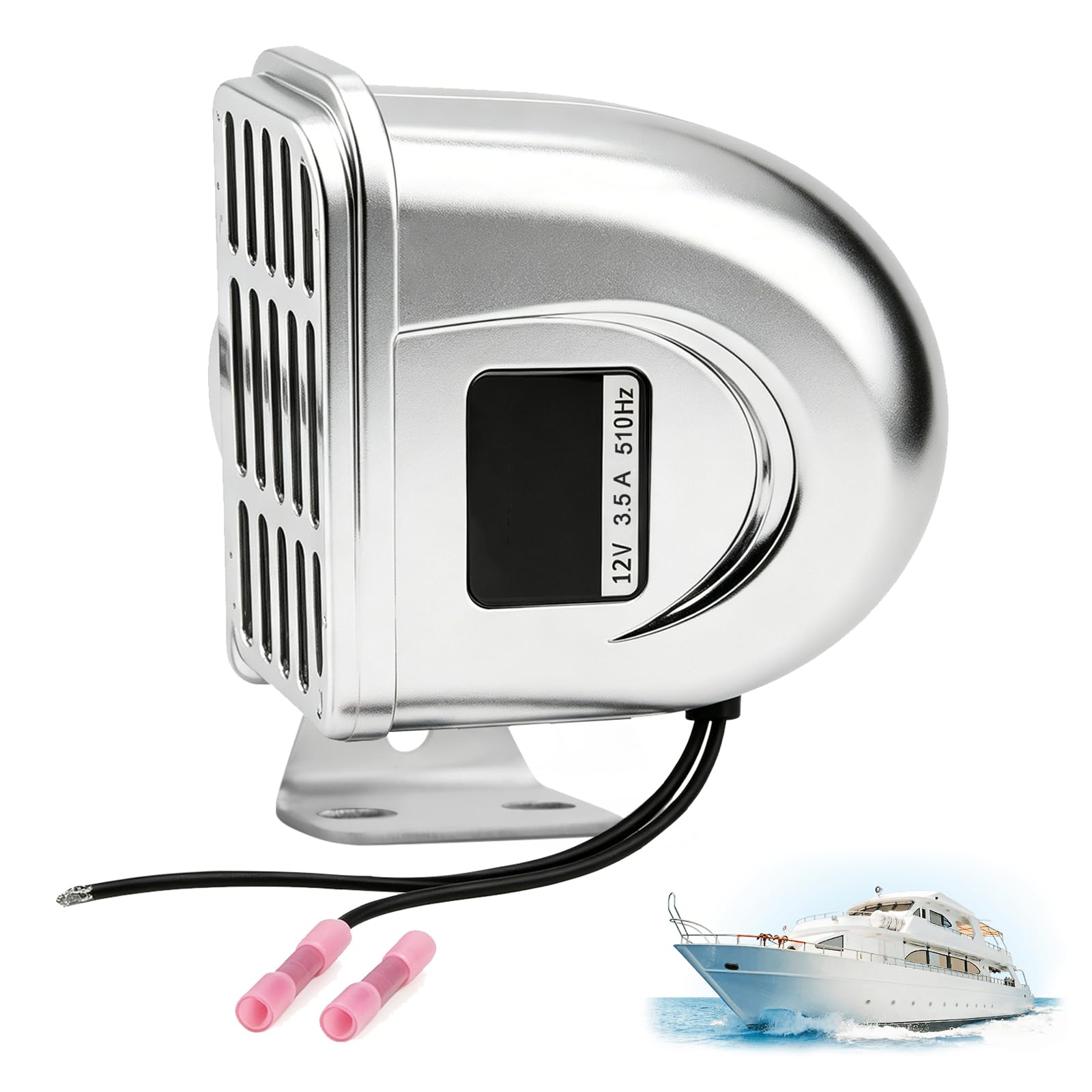 Marine Horn 12V Boots Hupe 118dB Signalhörner Marine Hupe For Boote Schiffshorn Wasserdicht Autohupe Edelstahl Bootshupe Laut Horn Für Schiffe Boote Yachten Wohnmobile LKW (Silber)