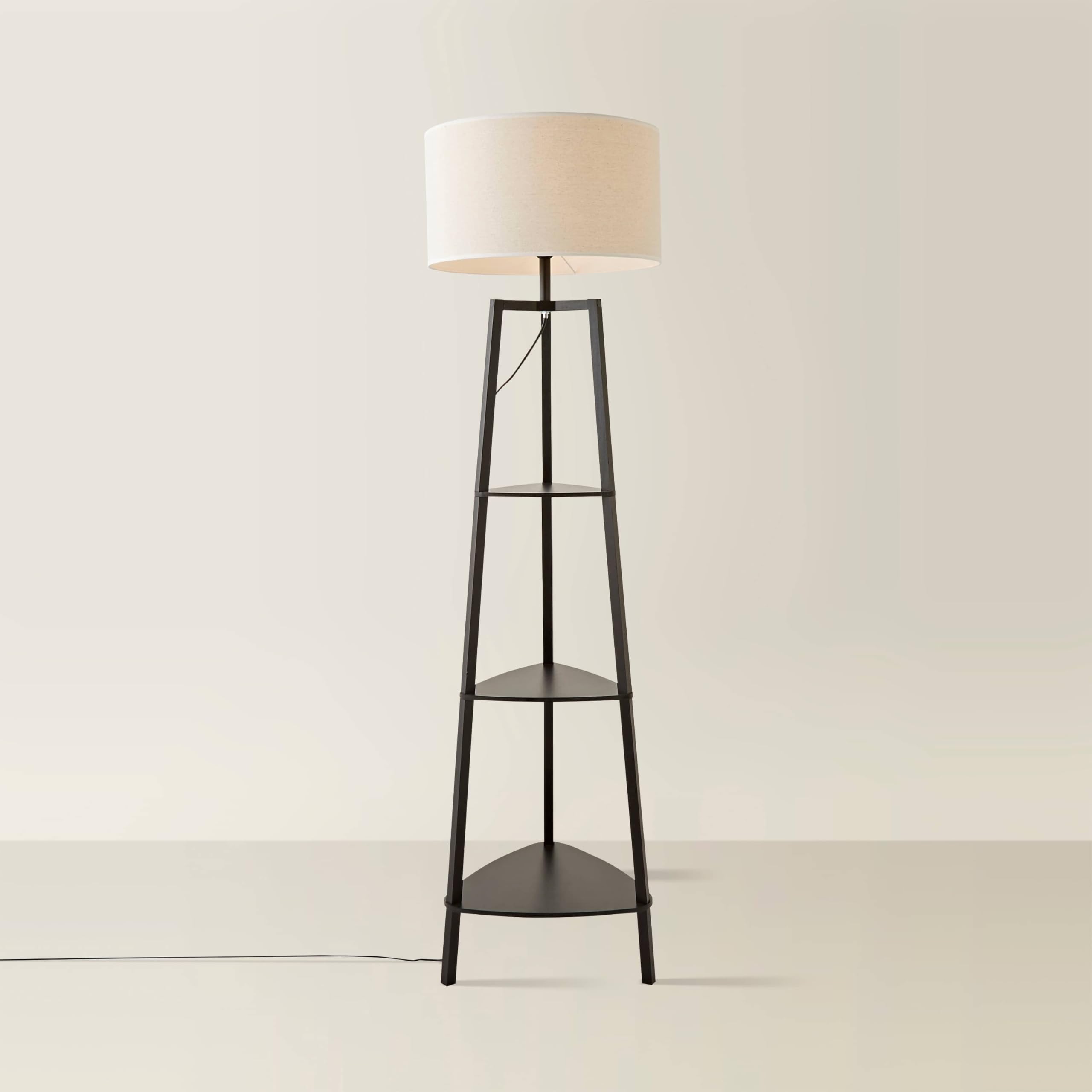 ValueLights | Matt Black Wooden 3 Tier Shelf Floor Lamp with White Trim Drum Shade Living Room Lounge Light | Floor Lamps, Home Décor & Improvement Essential