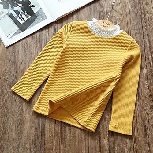 Image of Toddler Girls Long Sleeve Cotton Tee Shirts Ruffle Lace Mock Turtleneck Basic Blouse Outfit Tops