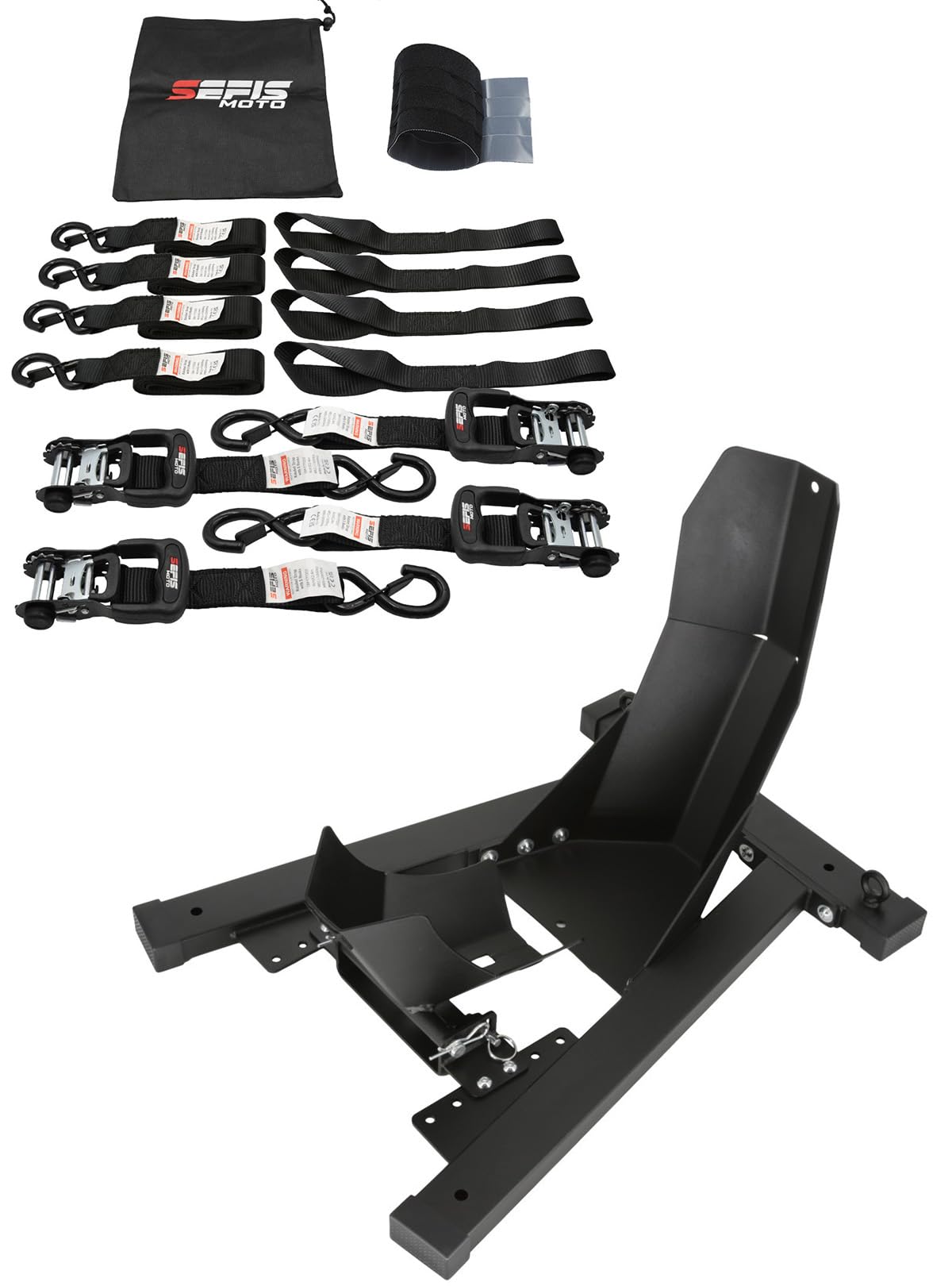 SEFIS C20 Support de transport pour moto - Support de transport pour roue avant de moto - Pour pneus avant de 16 à 21" - Montage au sol - Pince de roue - Moto (C20 + lot de 40 sangles de serrage)