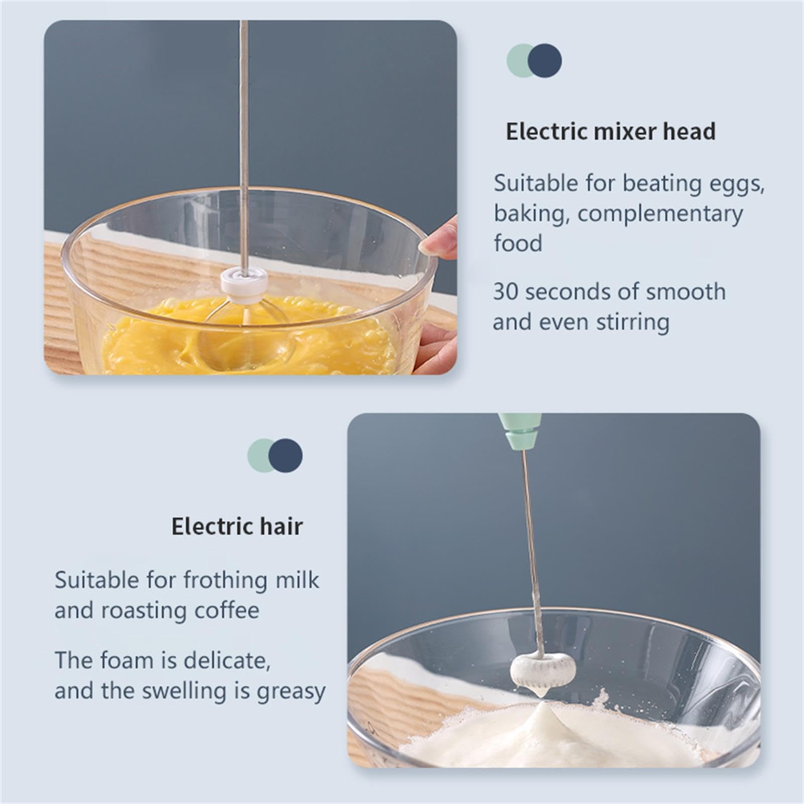 Mini mezclador de mano, batidor eléctrico inalámbrico para huevos, leche, café y alimentos para bebés, fuerte de tres velocidades ajustables 5
