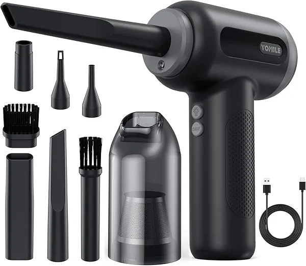 Compressed air Duster, Yomile 2 in 1 180000RPM Cordless Air Duster with Mini Car Vacuum, 9000mAh Battery Dust Blower for Keyboard Cleaner,Rechargeable Air Blower AIC Can for Office Computers