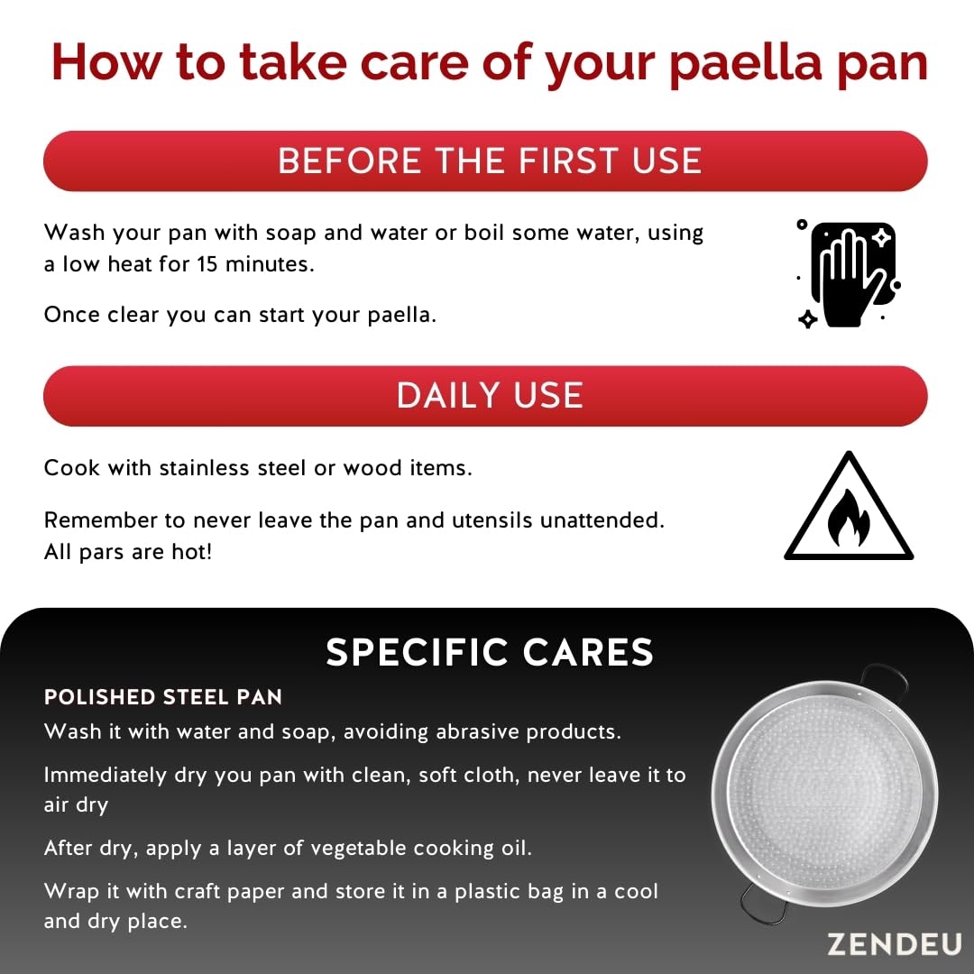 Paellera 24" - Paellera Acero Carbono, Hecho en España - Fácil Limpieza - Acero Pulido, 24" - 60 cm (20 Raciones) Cocine su propia Paella Española