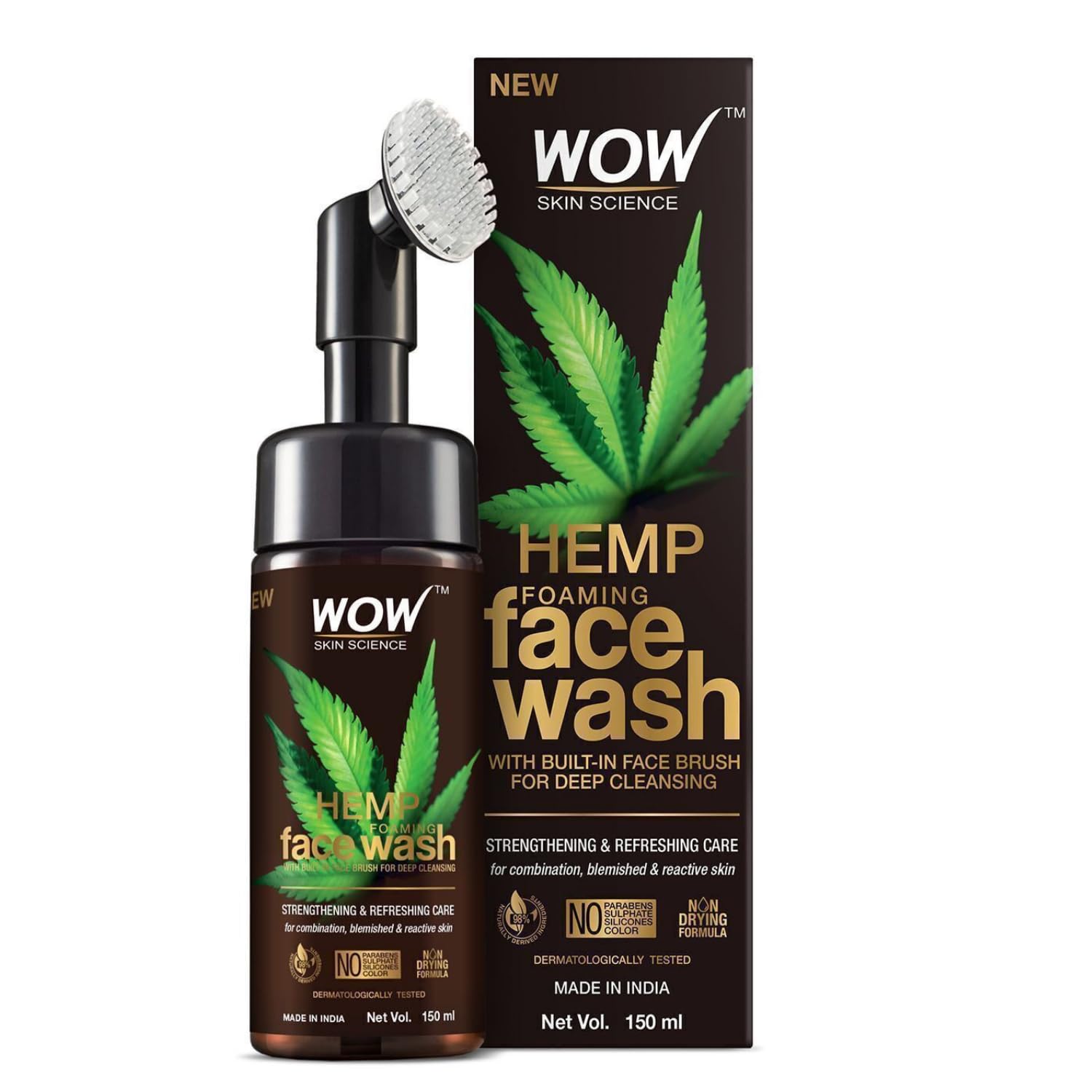 WOW Skin Science HEMP Yüz Temizleme Köpüğü-Güçlendirici Yenileyici Canlandırıcı Yüzde Doksan Sekiz Doğal İçerik 150ml