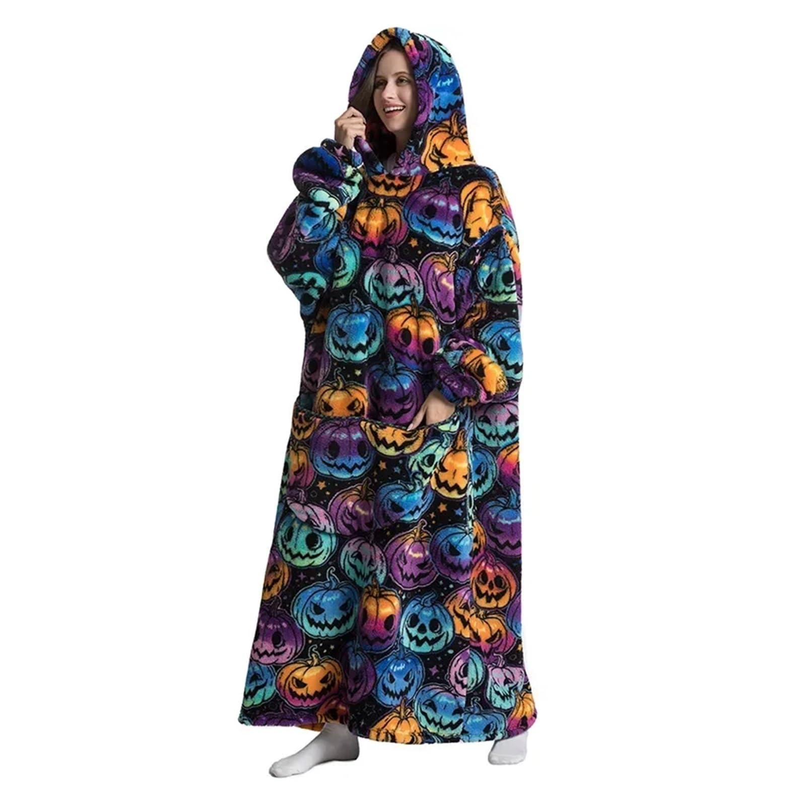 Manta con Mangas de Manta con Capucha Extra Larga, Manta de Franela con Mangas, Sudadera con Capucha de Invierno, Jersey, Manta de TV Gigante de Gran tamaño(HM1972.19)