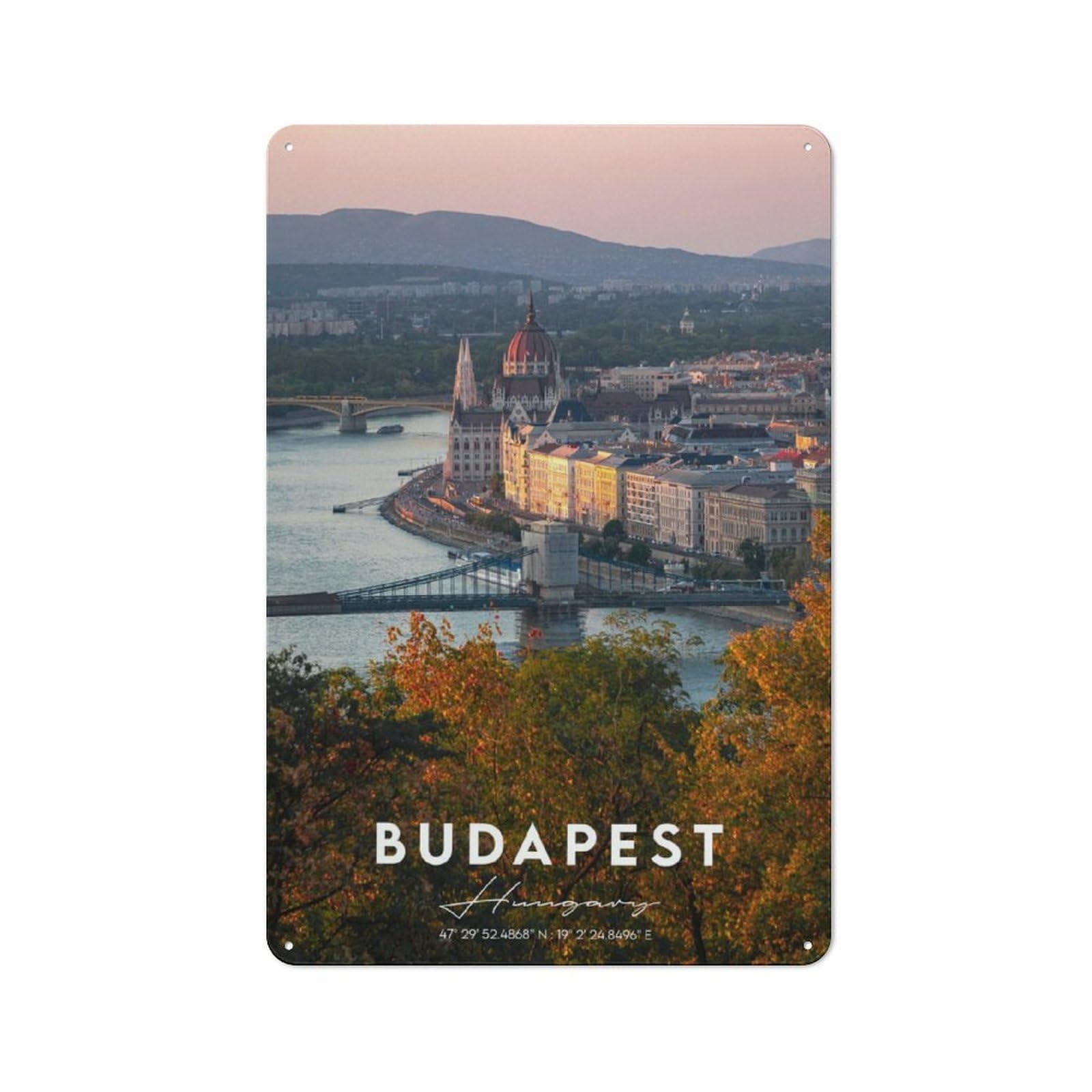 Junmoney Budapest 30X20cm Retro Metal Sign With For Café Or Restaurant, For Collectors Decorating Cafés And Restaurants
