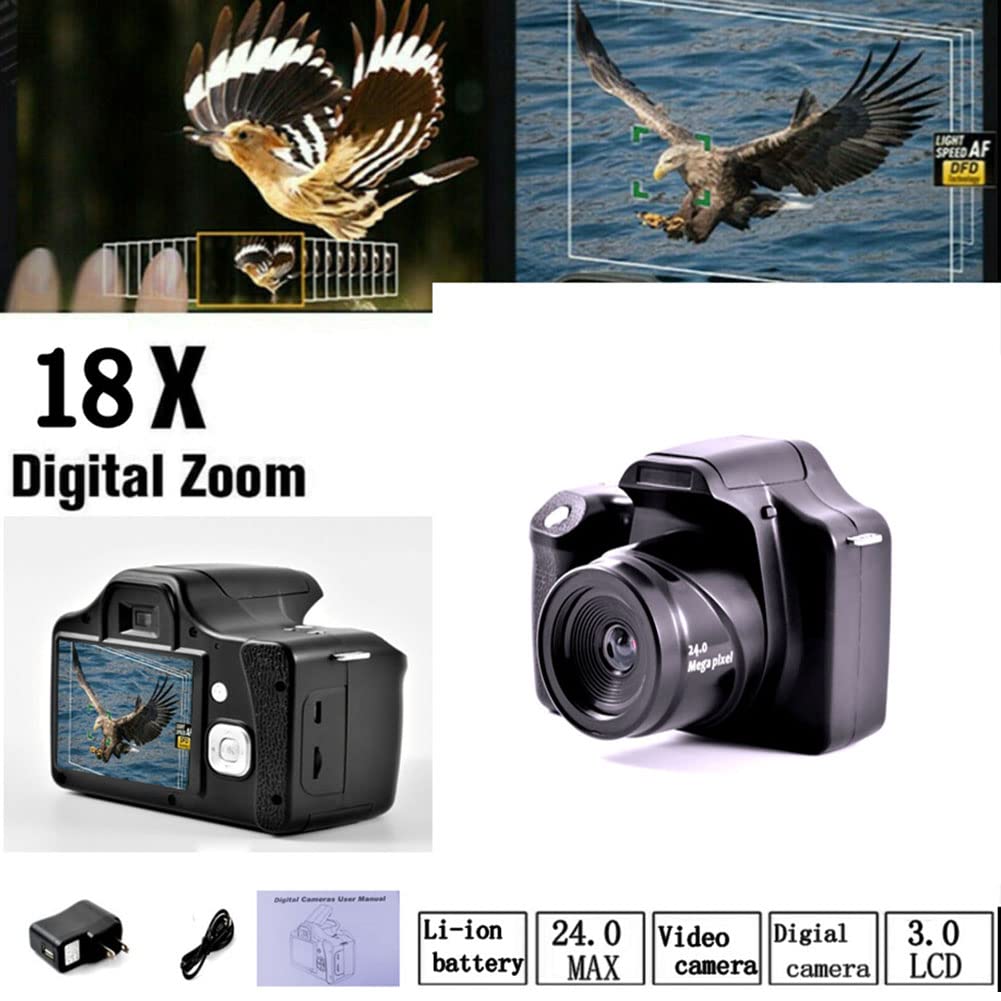 Fotocamera Reflex Digitale con Zoom 18x, Schermo da 3,0 Pollici, Interfaccia USB 2.0, con Obiettivo Grandangolare, Microfono, Staffa, Adatta a Bambini, Studenti E Principianti