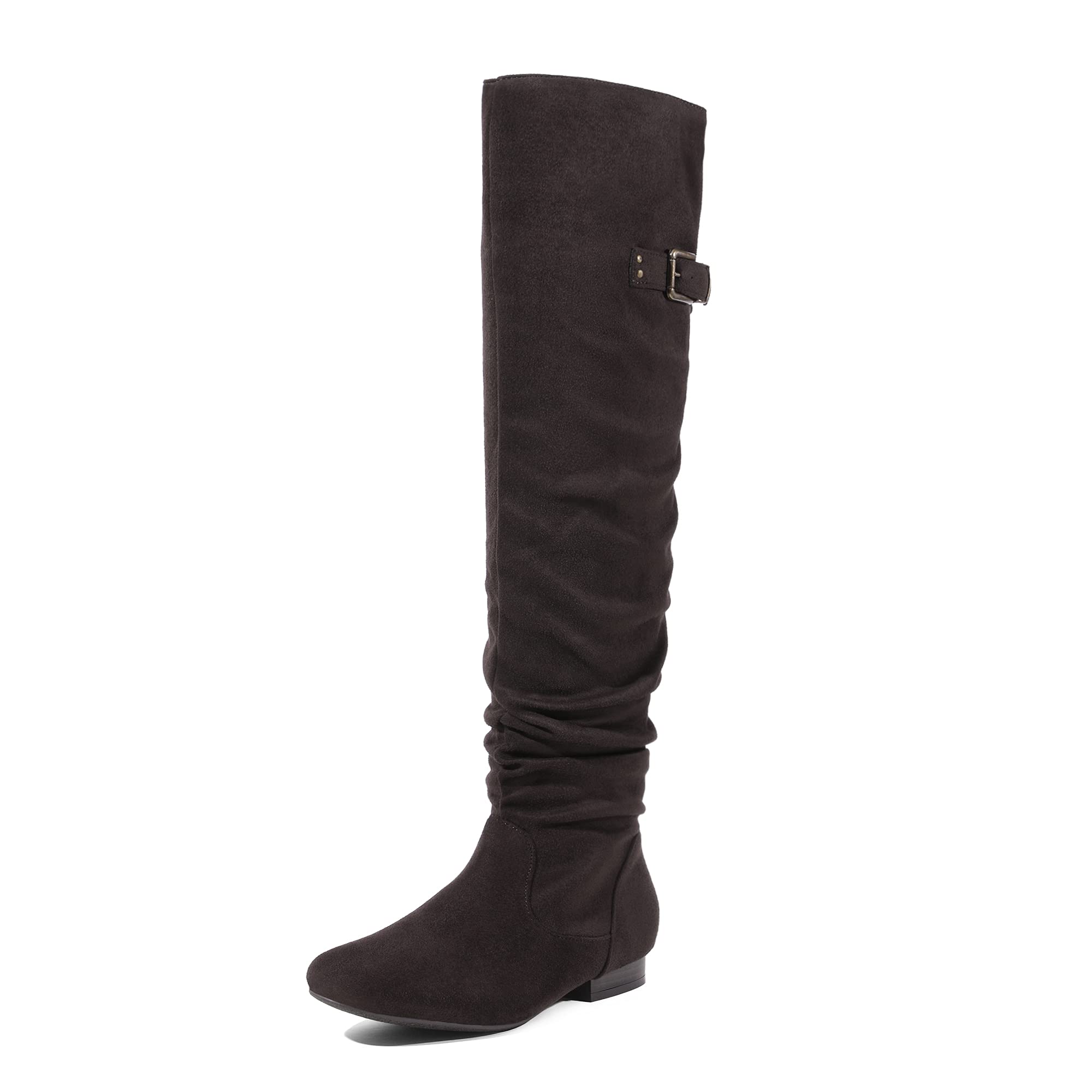 DREAM PAIRS Women's Buckle Over The Knee Boots Lace-up Thigh High Long Winter Boots with Side Zipper and Faux Fur