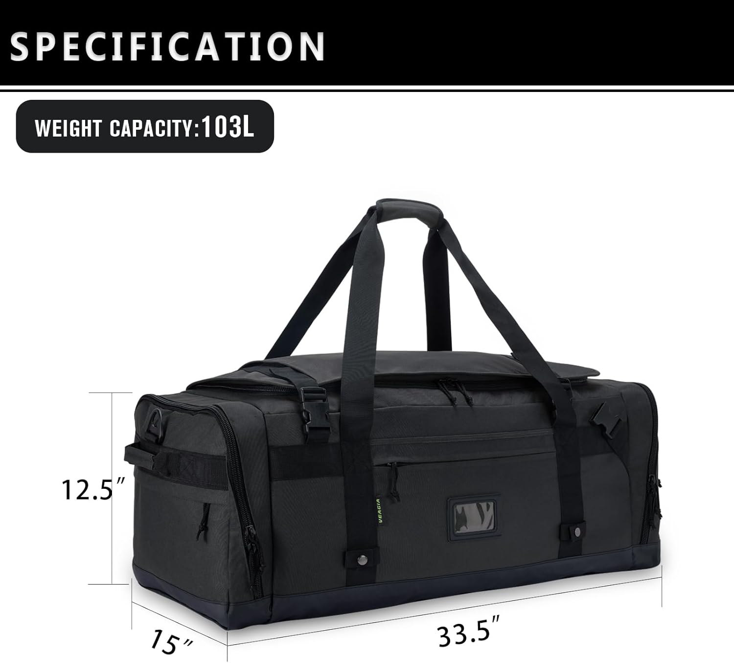 Large Duffle Bag for Travel - Men & Women, Foldable Gym Duffle Backpack, Heavy Duty Tactical Military Canvas Duffel Bags, Extra Big Carry On with Shoe Pockets, Waterproof (80L/103L) - Image 5