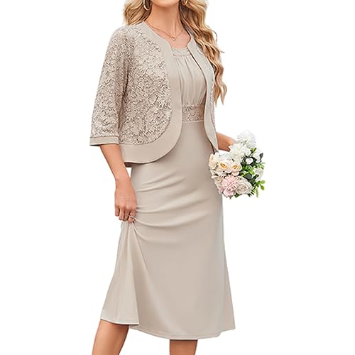 GRACE KARIN Women's Formal Wedding Guest Dress,2 Piece Mother of The Bride Dresses,Tea Party Sequin Dress with Jacket