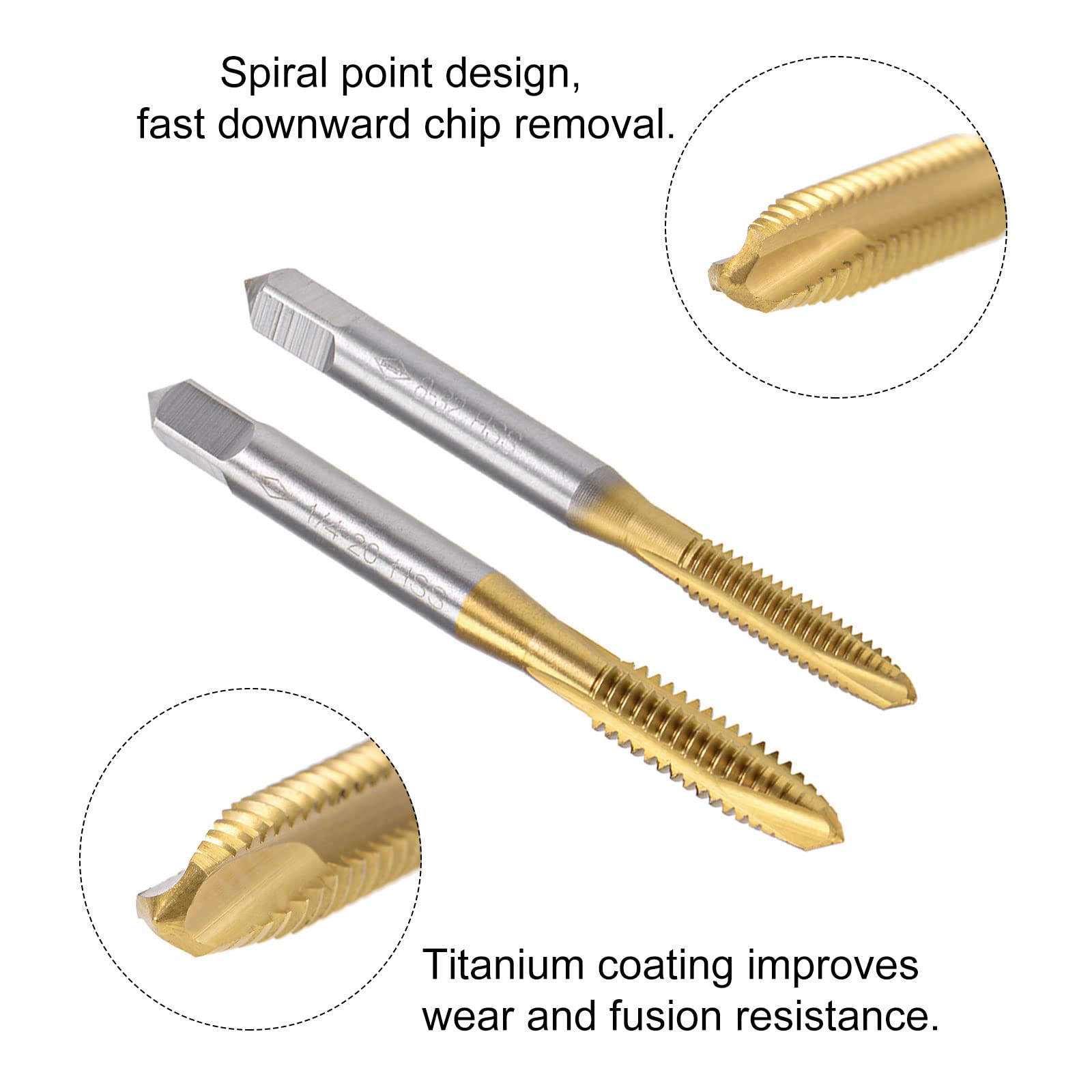 QUARKZMAN Espiral Punto Enhebrado Macho, 1/4-20 UNC 8-32 UNC H2 3 Flautas Alta Velocidad Acero Titanio Revestido Máquina Tornillo Roscado Herramientas, 4uds