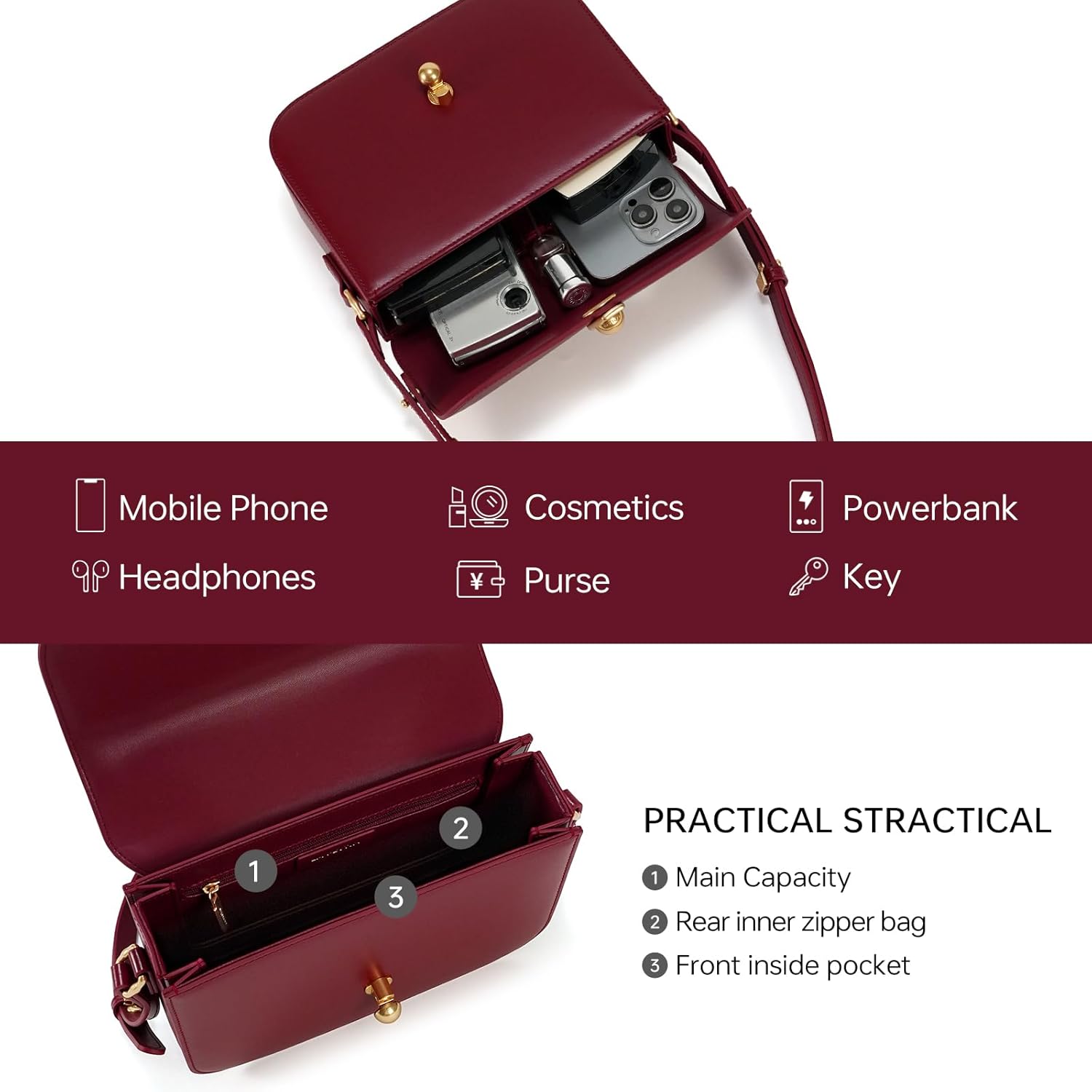 LA FESTIN Small Leather Purse Crossbody Bags For Women: Black Shoulder Handbags Crossbody Bag - Image 5