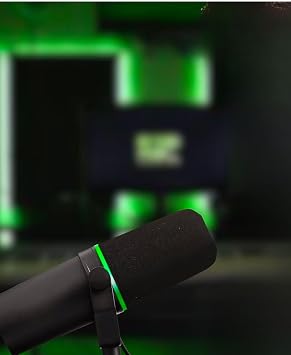 Replacement Pop Filter for Shure SM7B Microphone - High Density RK345 Windscreen Black Foam Cover with Green Plastic Retainer Ring - Reduces Plosives Background Noise