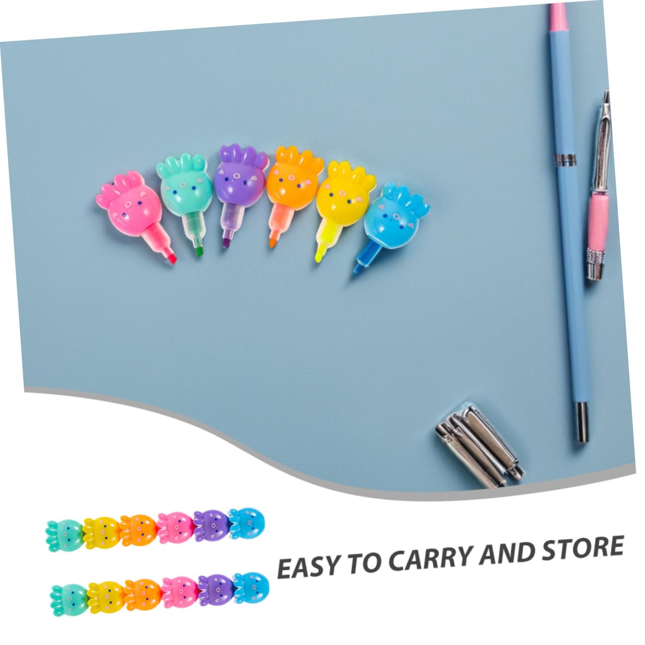Gatuida 2 Set Mini Evidenziatori Fluorescenti Colorati di Polpo Penne Impilabili in Plastica Leggera per Scrittura e Artigianato per Studenti e Scolastico