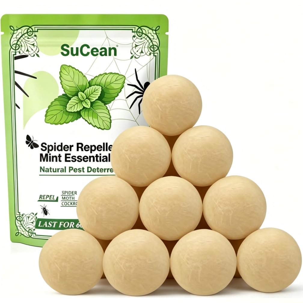 SuCean Spider Repellent, Peppermint Oil Spider Repellent Balls, Updated Natural Plant Based Humane Alternative, Better Than Spider Spray, Spider Deterrent, House Garage Attic Window Shed-Dark Brown10P