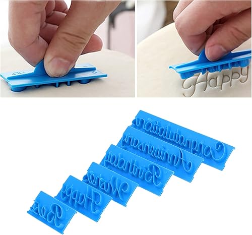 Miniatura 8 de XPSSJMU Molde para tartas de palabras, 6 unidades, letras escritas a mano, molde de sello impreso con letras del alfabeto, herramientas para sellos