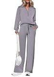 Women's 2 Piece Outfits Casual Lapel Half Zip Sweatshirts and Wide Leg Pants Tracksuit Sets