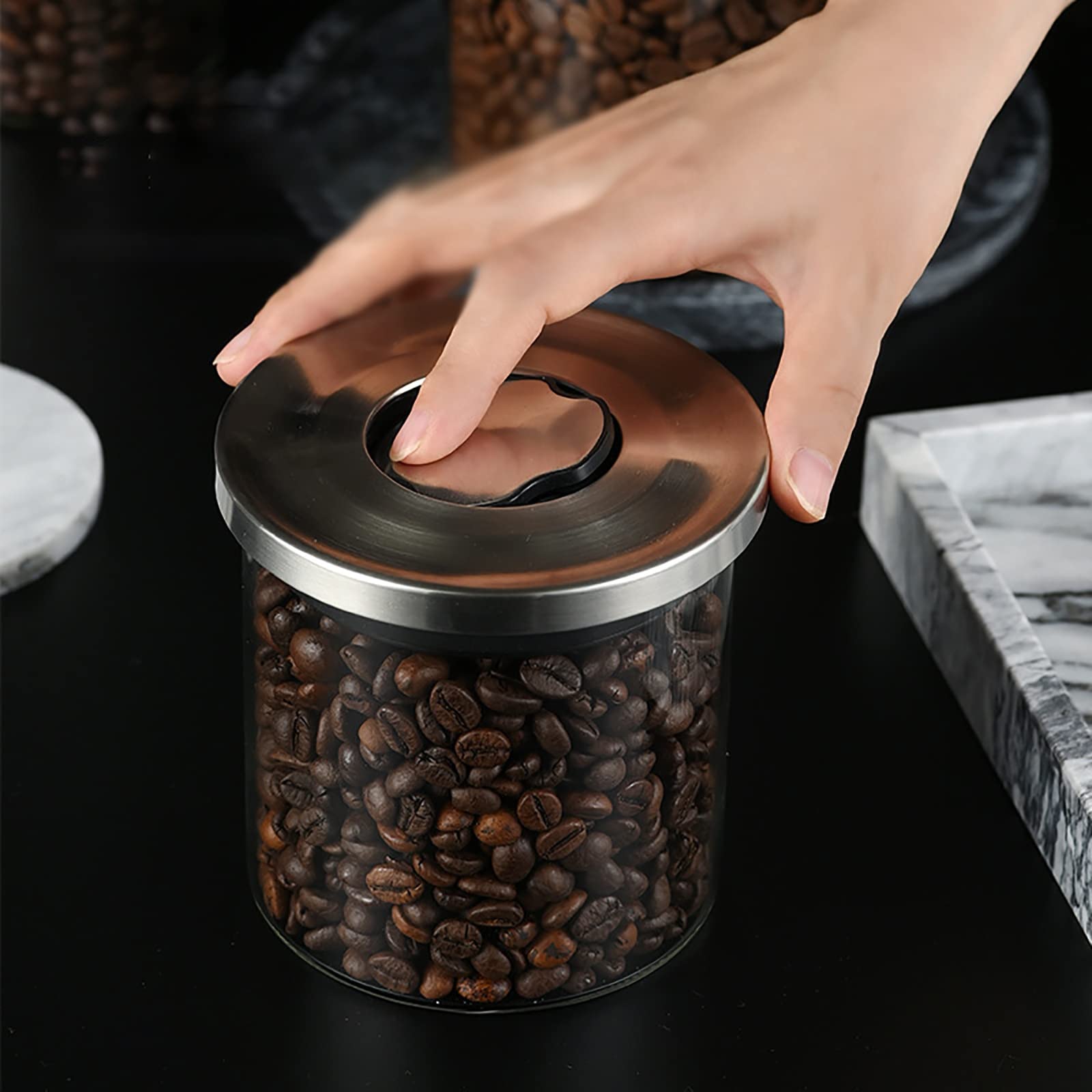 Luftdichte Glasaufbewahrung for Lebensmittel, Vorratsdose, Kaffeebehälter, luftdichte Dosen, Kaffeedosen, Kaffeepulver, Kaffeebohnen-Aufbewahrungsdosen, Snacks, Trockenfrüchte, luftdichte Glasaufbewah