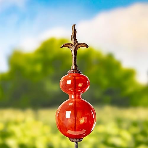 Miniatura 9 de Zaer Ltd. Estaca de jardín de vidrio soplado de colores con remate de hierro fundido en la parte superior (paquete de 2) (azul cobalto)