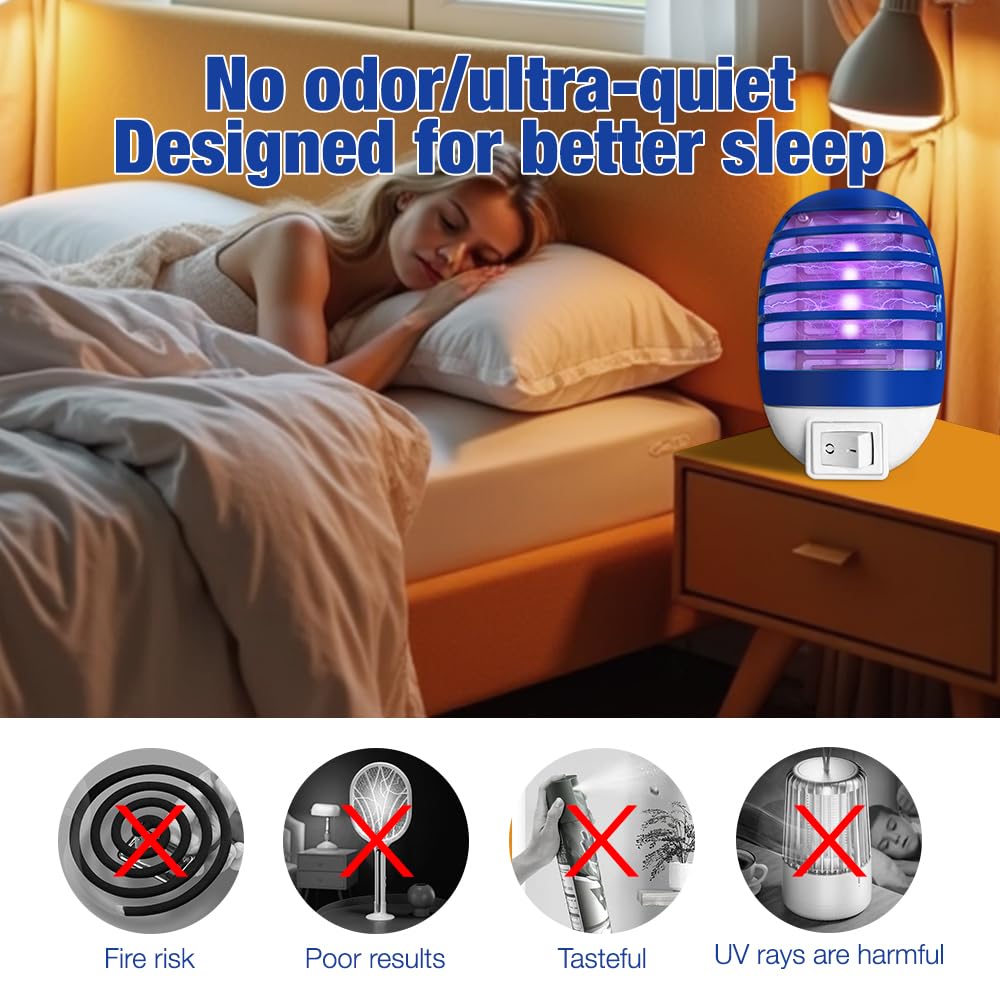 4 Piezas Lámpara Antimosquitos, Matamoscas Eléctrico, Lámpara Antimosquitos con Luz UV, Trampa Eléctrica para Mosquitos, Protección contra Mosquitos de Enchufe para Moscas, Mosquitos, Polillas, para