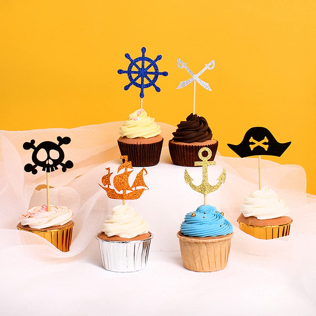 MiaLover 7 stuks piraten-taartstekers, piraten, taartdeksel, Happy